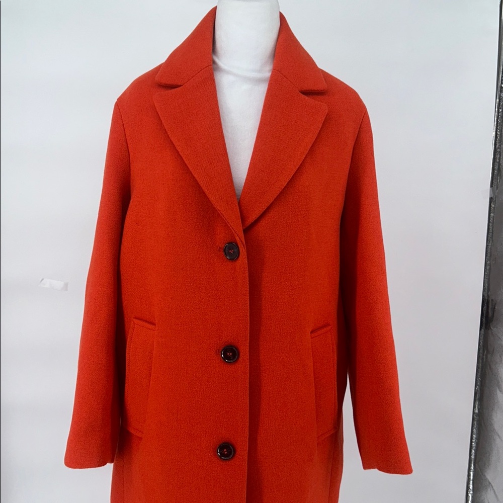 H&M Women Orange Wool Blend Long Coat Size S Classic Button Front - Picture 4 of 11